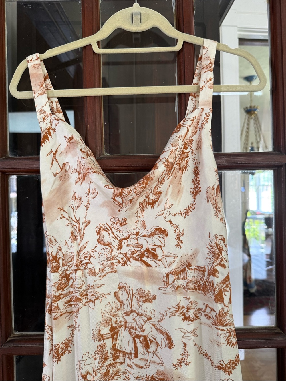 Cream & Brown Toile Inspired High-Low Ruffle Slip Dress - Picture 1 of 9